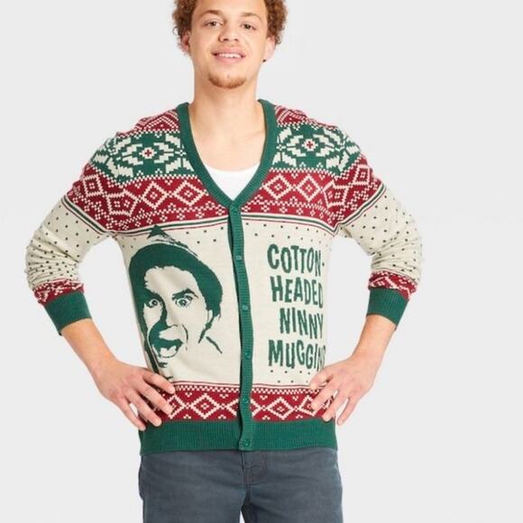 Elf Cotton-Headed Ninny Muggins Christmas Sweater Cardigan XXL - Picture 1 of 7